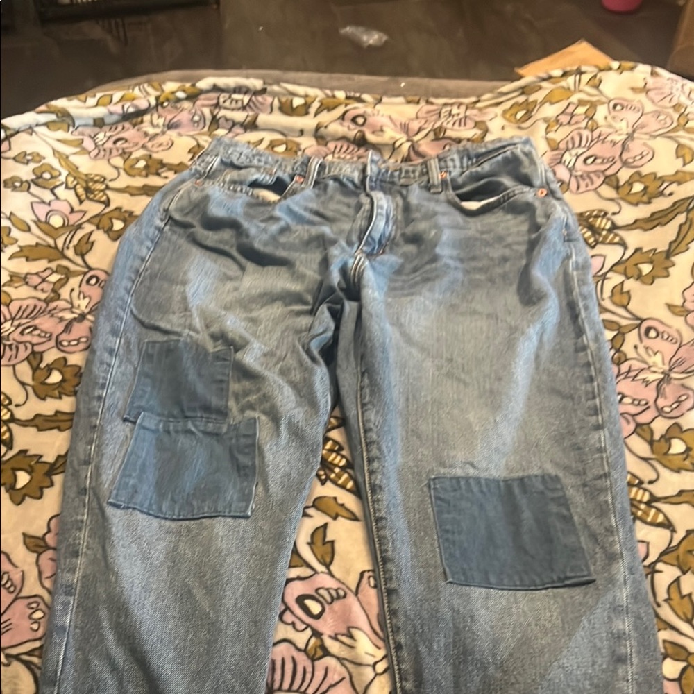 Men's Blue Jeans with Patchwork